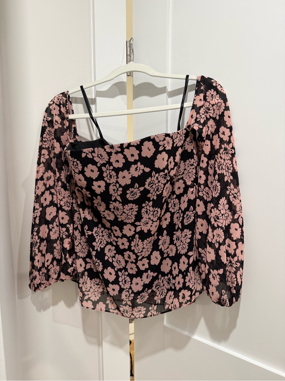 Milly Pink Floral Black Square-Neck Blouse